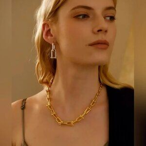 Unisex U Link 18K Gold Plated Horseshoe Chain Necklace